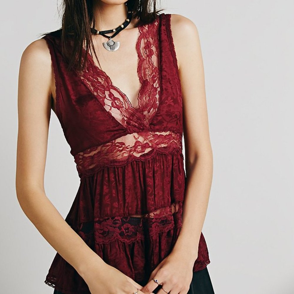 free people intimately red lace shirt